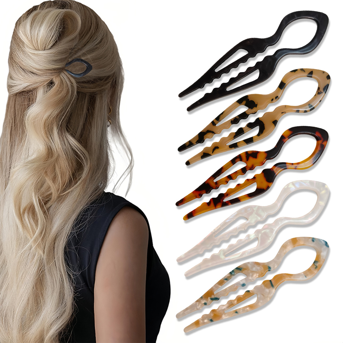 Tech Accessories For Women - U-شكل الشعر العصي السلحفاة الاكريليك المضادة